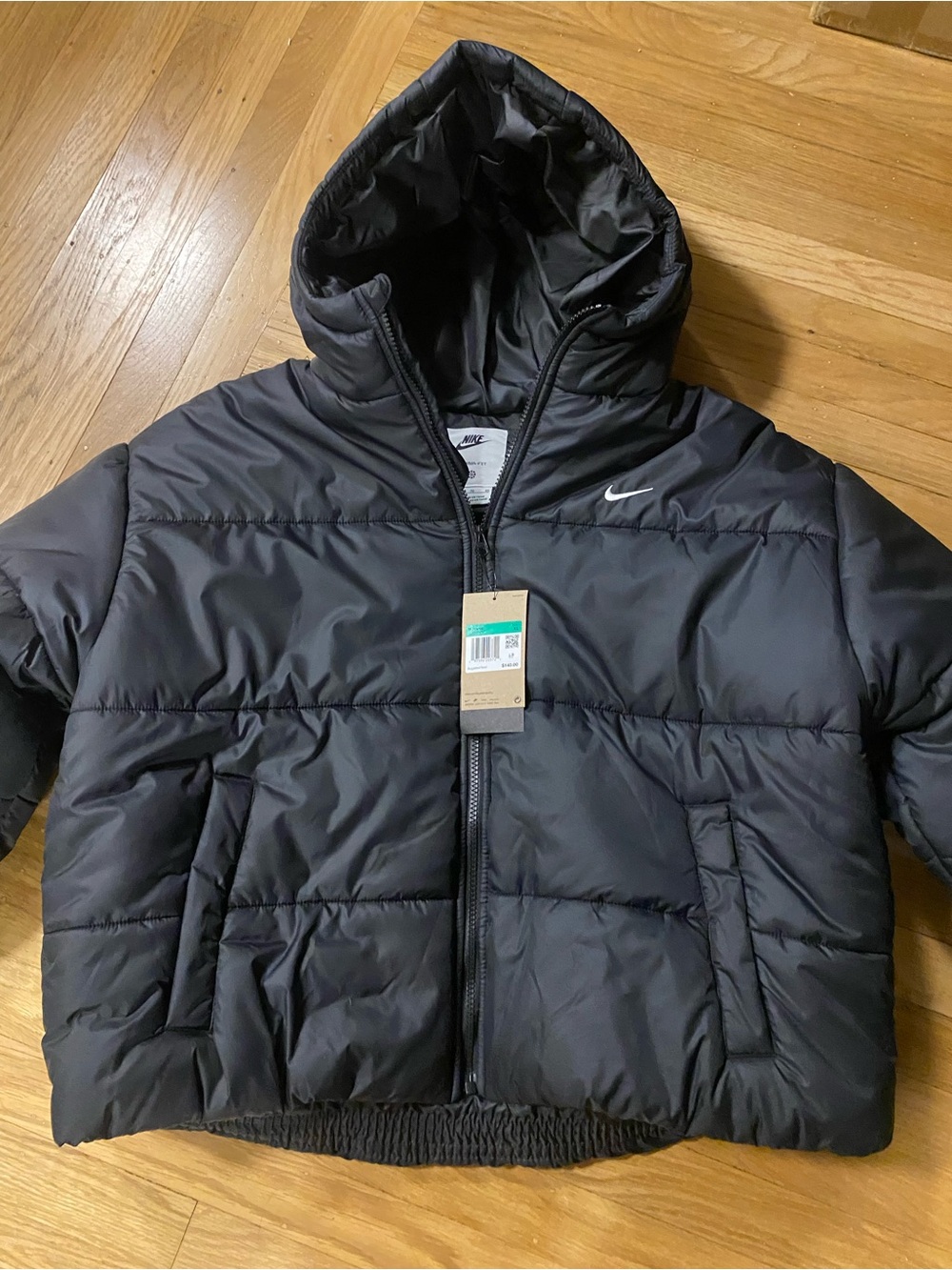 NEW Nike Sportswear Loose Black Hooded classic Puffer Jacket Therma-FIT W